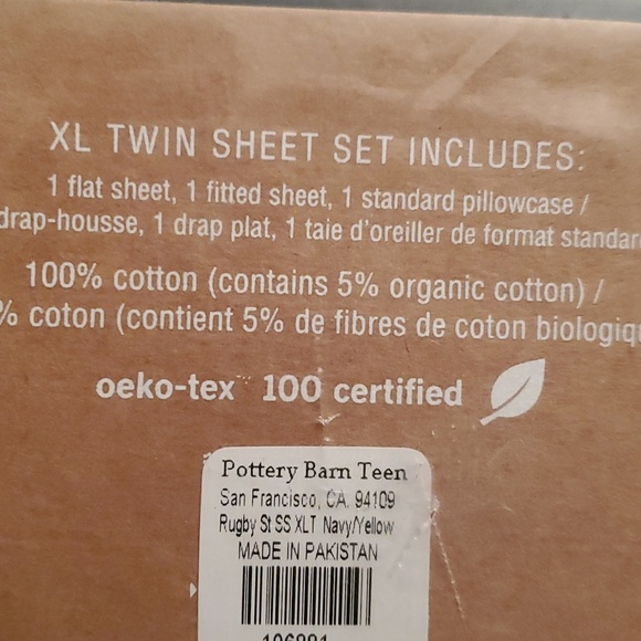 Pottery Barn xl twin Rugby Stripe Sheet Set. Gold/yellow  & Navy. New - Picture 4 of 6